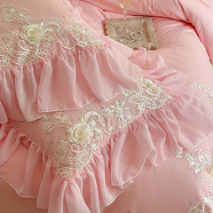Elegant Lace Rose Embroidery Bedding Sets