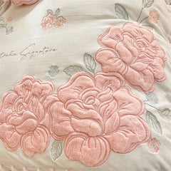 Flowers Embroidery Ruffles Velvet Soft Bedding Set