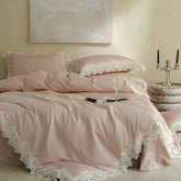 100% Cotton Flowers Butterfly Lace Edge Bedding Set