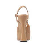 Apricot Cowhide Weave Platform Sandals