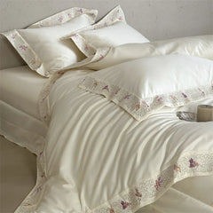 Luxury Embroidery Wide Edge Cream Bedding Set