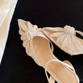Sheepskin Flower Hollow Breathable High-Heeled High-End French Toe Sandals