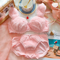Weiches Flauschiges Hasenplüsch-Kawaii-Dessous-Set