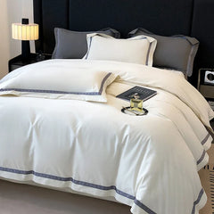 100% Cotton Thickened Brushed Fabric Simple Embroidery Bedding Set