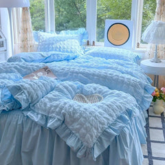 Japanese Seersucker Queen Quilt Cover Set 3/4 Pcs Soft Washed Bedding Set