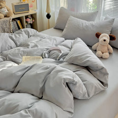 4pcs Duvet Cover Set with Sheet and Pillowcases Solid Color Bedding Set