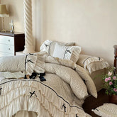 Vintage French Floral Three Layer Ruffles Bow Girl Bedding Set