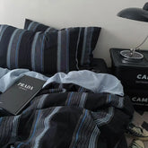Blue Black Strip Duvet Cover Set with Zipper No Filler Nordic Bed Flat Sheet Pillowcases Single Double Size Girl Boy Bedding Set