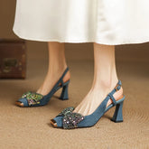 metal square head sheep suede colored bow elastic high Heels