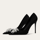A Niche Design Sense French Low-heeled High Shoe for Women with Tassels Rhinestones Pointed Tips and Thin Heels