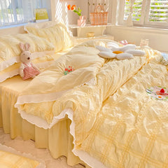 Korean Seersucker Duvet Cover Set with Pillowcases Flat Sheet Adults Kids Twin Full Queen Size Bedding Set