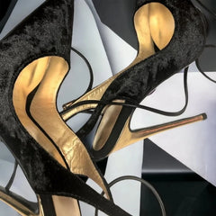 Black velvet Ankle strap Sandals