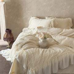 French Elegant Lace Ruffles Princess Wedding Bedding Set