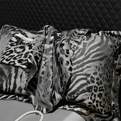 4Pcs Luxury Leopard Print Jacquard Bedding Set