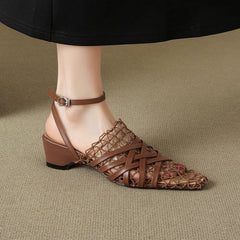 Leather Cowhide Elastic Band with Hollow Mesh Breathable Toe Cover