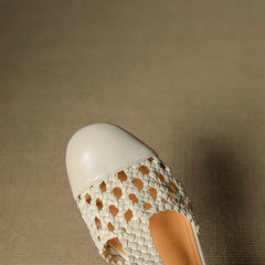 sheepskin woven hollow breathable retro high Heels