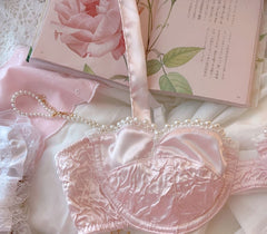 2-teiliges Princesscore Coquette Dessous-Set aus zerknittertem Satin mit rosa Perlen