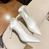 French Satin White Main Wedding Dress Shoes