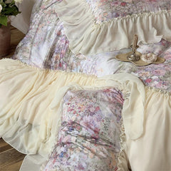 Flowers Print Chiffon Lace Ruffles Princess Bedding Set