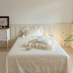 4Pcs Romantic Double Layer Lace Princess Wedding Bedding Set