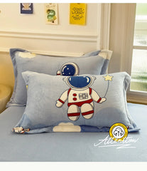 Cartoon Print Milk Velvet Duvet Cover Set Sheet Pillowcase Winter Plush Comforter Cover Set Home Textile Queen King Bedding Set
