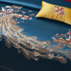 1400TC Egyptian Cotton Luxury Chinese Style Peacock Embroidery Bedding Set