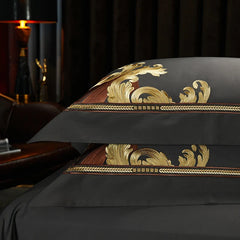 Grey European Luxury Gold Embroidery Bedding Set