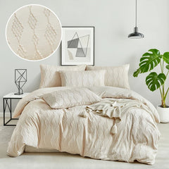 Tufted Boho Duvet Cover Set with Pillowcases Solid Color Soft Microfiber Bedding Set