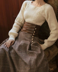 Calling The Fog – 2-teiliges, kariertes Wollkleid-Set im Dark Academia-Stil