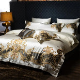 4/6/7Pcs European Luxury Gold Embroidery Satin 1000TC Egyptian Cotton Bedding Set