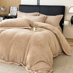Winter Coral Velvet Duvet Cover Set with Bed Sheets and Pillowcase Warm Keep Skin Friendly Bedding Four Piece Set Quilt Cover
