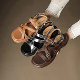 leather cowhide loose grip midsole thick sole retro open toed fish mouth Shoes