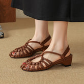 leather cowhide midsole hollow breathable elastic Velcro toe woven round toe Roman Shoes