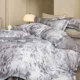 Luxury 600TC Lyocell Cotton Bedding Set, Floral Print Duvet Cover Set with Pillowcases, Soft Silky Bed Sheet/Fitted Sheet 4Pcs