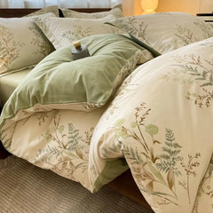 Thickened 4Pcs Bed Set Pure Cotton Long Staple Cotton Soft Bed Sheet Fitted Sheet Duvet Cover