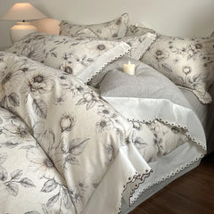 Vintage Floral Print Lace Luxury Bedding Set
