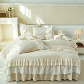 Cotton Linen Blend Vintage French Style Double Layer Lace Ruffles Princess Bedding Set