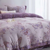 100% Cotton Butterfly Flowers Jacquard Purple Luxury Bedding Set