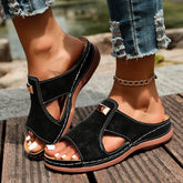 Women Slip on Slippers Beach Slippers Solid Color Round Head Wedges Casual Designer Shoes