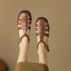 Round Head Leather Comfortable Low Heel