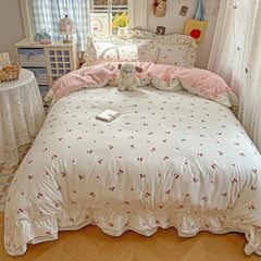 Princess Style Cartoon Floral Ruffles Bedding Set
