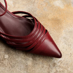 leather cowhide pointed elastic band high Heel