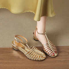 leather cowhide round toe