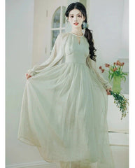 Vestido princesa romántico con cuentas de perlas verde espuma de mar de Nafia