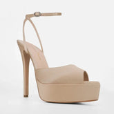Nude Satin Platform Peep toe Crystal Banquet Shoes