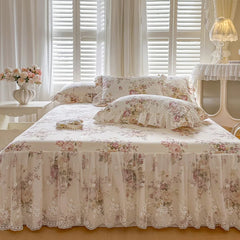 100% Cotton Flowers Print Lace Ruffles Princess 4/6Pcs Bedding Set