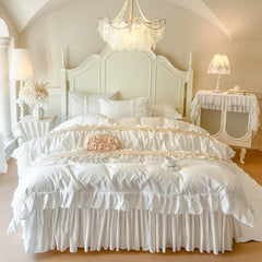 4/6Pcs Cream White Pink Princess Wedding Bedding Set