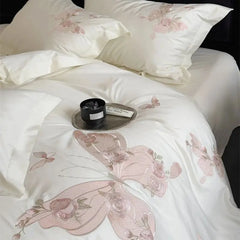Premium 1000TC Egyptian Cotton Luxury Butterfly Embroidery White Bedding Set