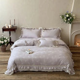 Vintage French Double Layer Lace Ruffles Linen Cotton Jacquard Bedding Set
