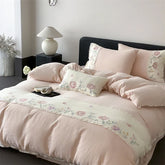 Pink Flowers Embroidery Lace Bedding Set